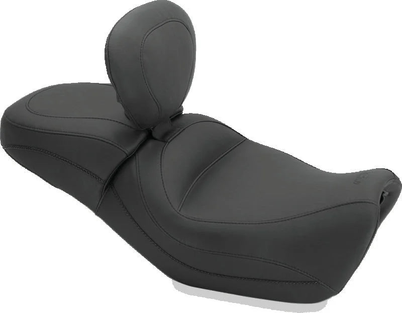 Mustang 15-21 Harley Street Standard Touring 1PC Seat w/Driver Backrest - Black - Side View