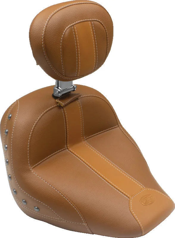 Mustang 15-21 Indian Scout Standard Touring Solo Seat w/Driver Backrest w/Studs - Brown - Main Product View
