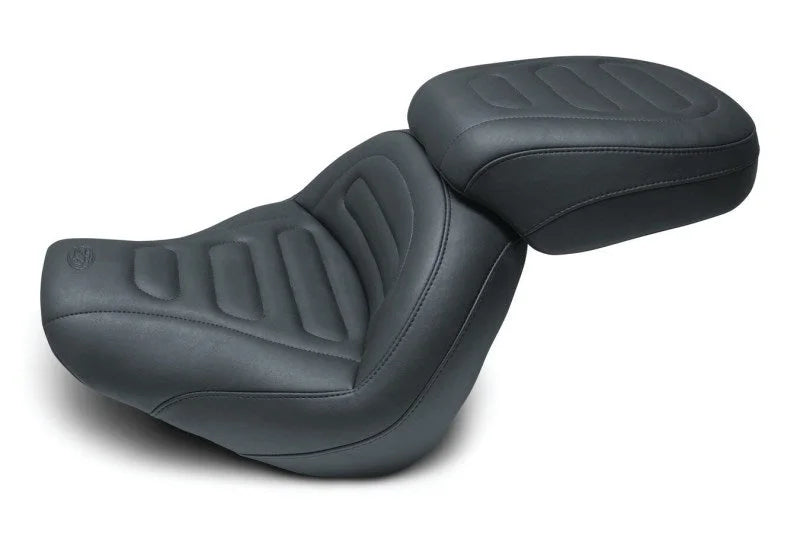 Mustang 18-21 Harley Fat Bob Standard Touring Solo Seat Trapezoid- Black - Side View