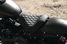 Load image into Gallery viewer, Mustang 18-21 Harley Fat Bob Wide Tripper Solo Seat Diamond Stitch - Black - Side View