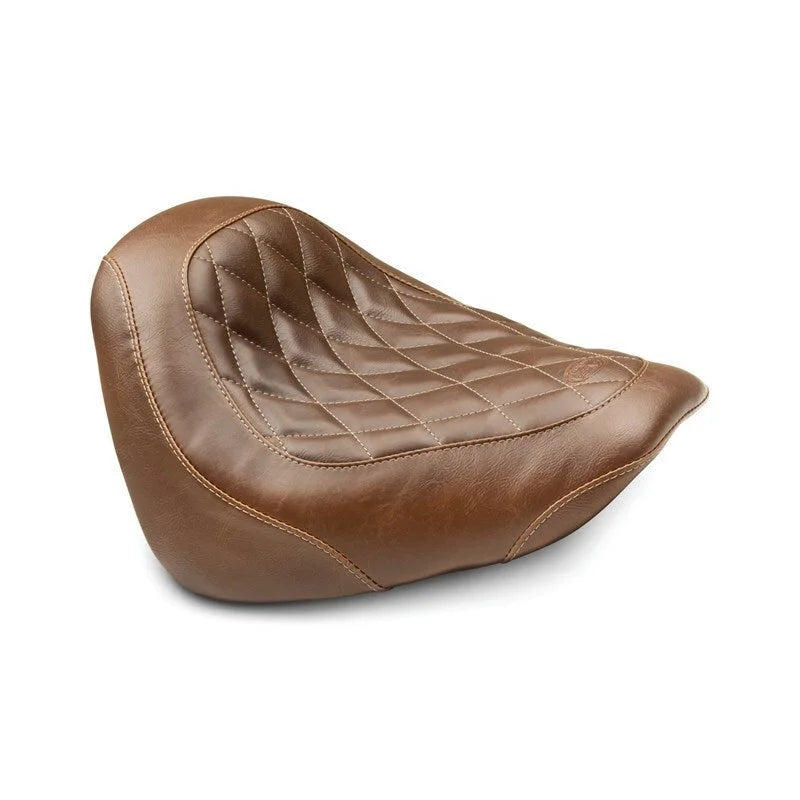Mustang 18-21 Harley Fat Bob Wide Tripper Solo Seat Diamond Stitch - Brown - Side View