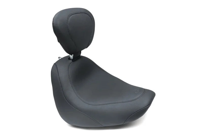 Mustang 18-21 Harley Fat Bob Wide Tripper Solo Seat w/ Driver Backrest - Black - Side View
