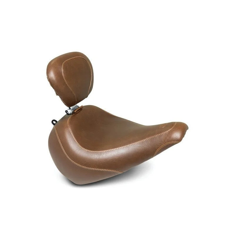 Mustang 18-21 Harley Fat Boy Wide Tripper Solo Seat w/ Driver Backrest - Brown - Side View