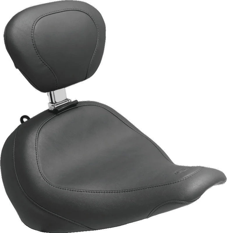 Mustang 18-21 Harley Fat Boy Wide Tripper Solo Seat w/Driver Backrest - Black - Side View