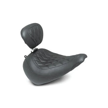 Load image into Gallery viewer, Mustang 18-21 Harley Fat Boy Wide Tripper Solo Seat w/Driver Backrest Diamond Stitch - Black - Side View