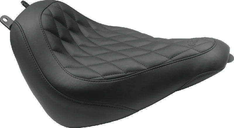 Mustang 18-21 Harley Heritage Classic, Deluxe Wide Tripper Solo Seat Diamond Stitch - Black - Side View