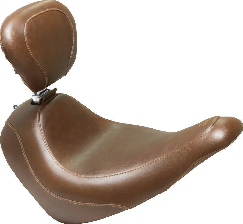 Mustang 18-21 Harley Low Rider, Sport Glide Wide Tripper Solo Seat w/Driver Backrest - Brown - Side View