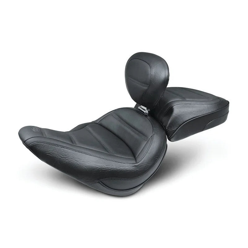 Mustang 18-21 Harley Softail Slim Standard Touring Solo Seat w/Driver Backrest - Black - Side View