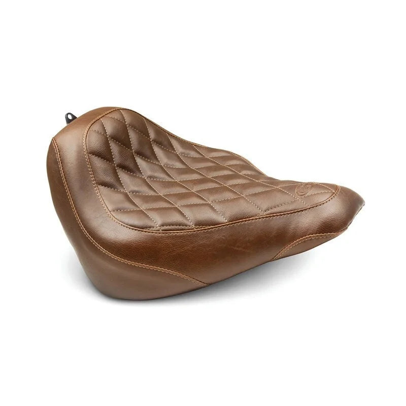 Mustang 18-21 Harley Softail Slim Wide Tripper Solo Seat Diamond Stitch - Brown - Side View