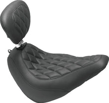 Load image into Gallery viewer, Mustang 18-21 Harley Softail Slim Wide Tripper Solo Seat w/Driver Backrest Diamond Stitch - Black - Main Product View