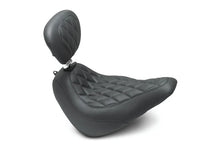 Load image into Gallery viewer, Mustang 18-21 Harley Softail Slim Wide Tripper Solo Seat w/Driver Backrest Diamond Stitch - Black - Side View