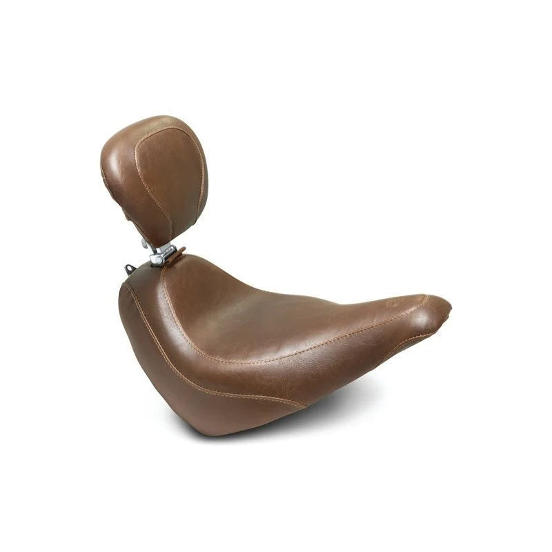 Mustang 18-21 Harley Street Bob Wide Tripper Solo Seat w/ Driver Backrest - Brown - Side View