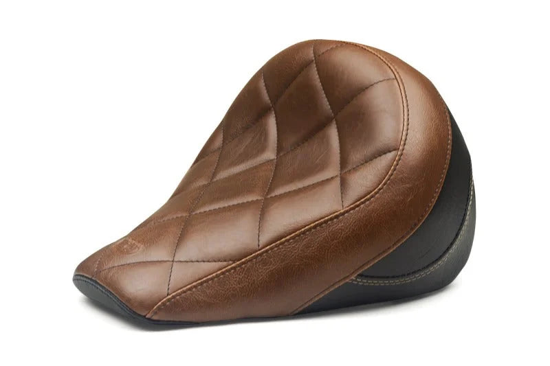 Mustang 18-21 Indian Scout Bobber Standard Touring Solo Seat Diamond Stitch - Brown - Side View