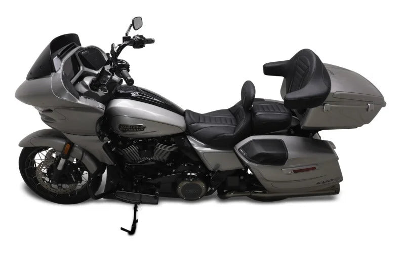 Mustang 23-24 HD CVO Rd Glide(ST), 2024 Rd Glide and Str Glide Touring Solo Seat - Black/Gray Stitch - Side View