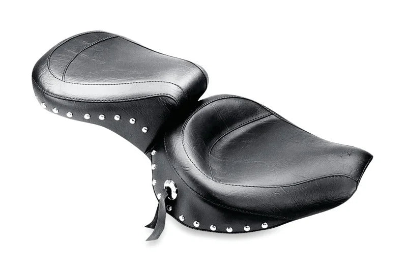 Mustang 58-84 Harley FX/FL Wide Touring 1PC Seat w/Studs - Black - Side View