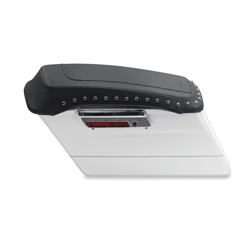 Mustang 80-07 Harley Early FL Touring Road King Saddlebag Lid Covers w/Blk Pearl Studs - Black - Side View