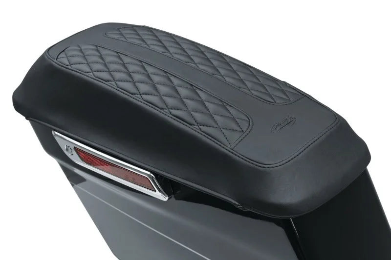 Mustang 80-07 Harley Early FL Touring Saddlebag Lid Covers Diamond Stitch - Black - Main Product View