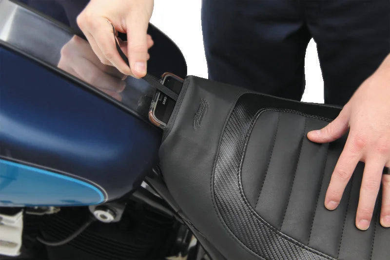Mustang 82-00 Harley FXR Jody Perewitz Design Solo Seat (Hinge Mounted) - Black - Installation View