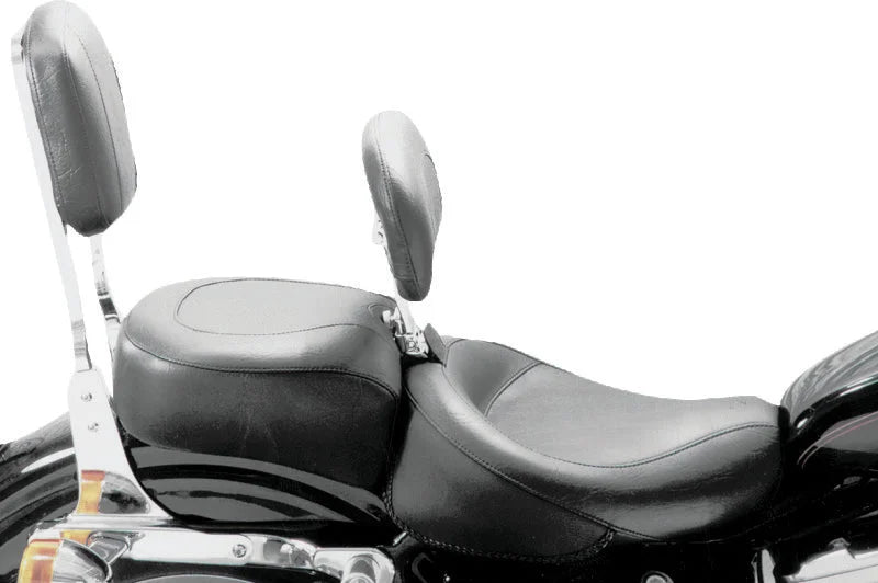 Mustang 82-03 Harley Sportster Wide Touring Solo Seat w/Driver Backrest - Black - Detail View
