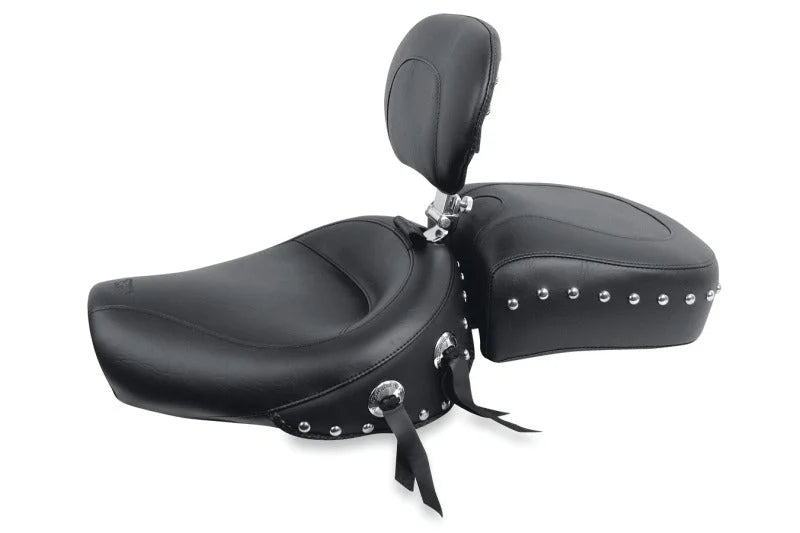 Mustang 82-03 Harley Sportster Wide Touring Solo Seat w/Driver Backrest Studs - Black - Side View