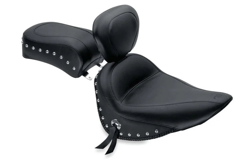 Mustang 84-06 Harley Standard Rear Tire Standard Touring Solo Seat w/Driver Backrest Studs - Black - Main Product View