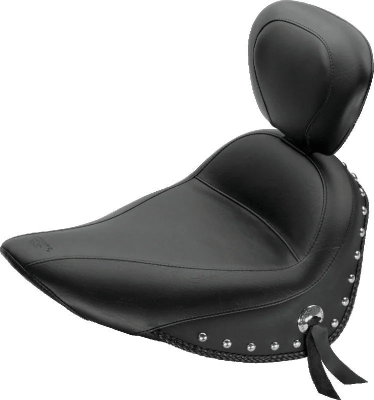 Mustang 84-06 Harley Standard Rear Tire Standard Touring Solo Seat w/Driver Backrest Studs - Black - Side View