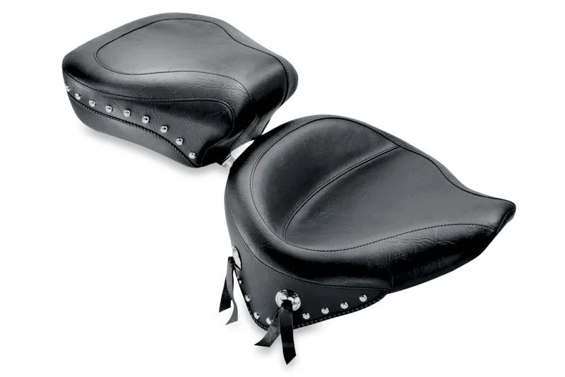 Mustang 84-06 Harley Standard Rear Tire Wide Touring Passenger Seat w/Studs- Black - Side View