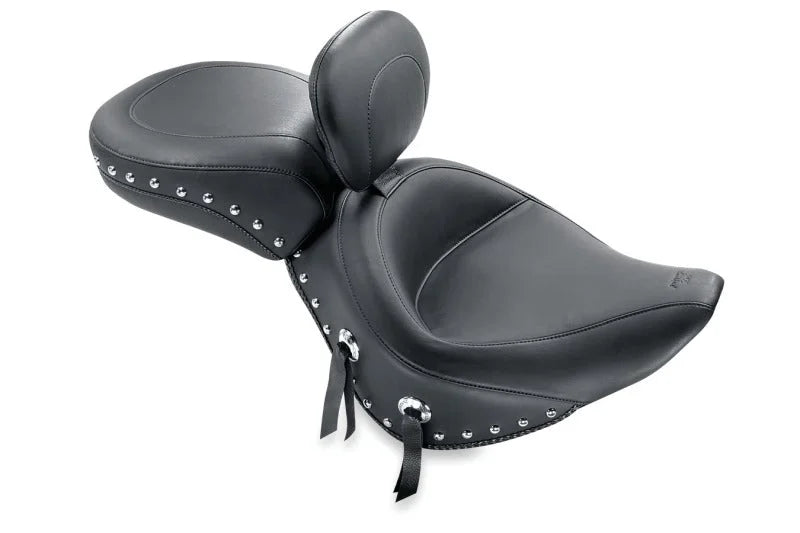 Mustang 84-06 Harley Standard Rear Tire Wide Touring Solo Seat w/Driver Backrest Studs - Black - Side View