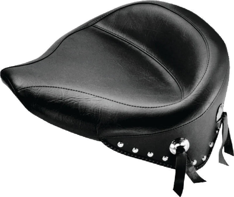 Mustang 84-06 Harley Standard Rear Tire Wide Touring Solo Seat w/Studs - Black - Side View