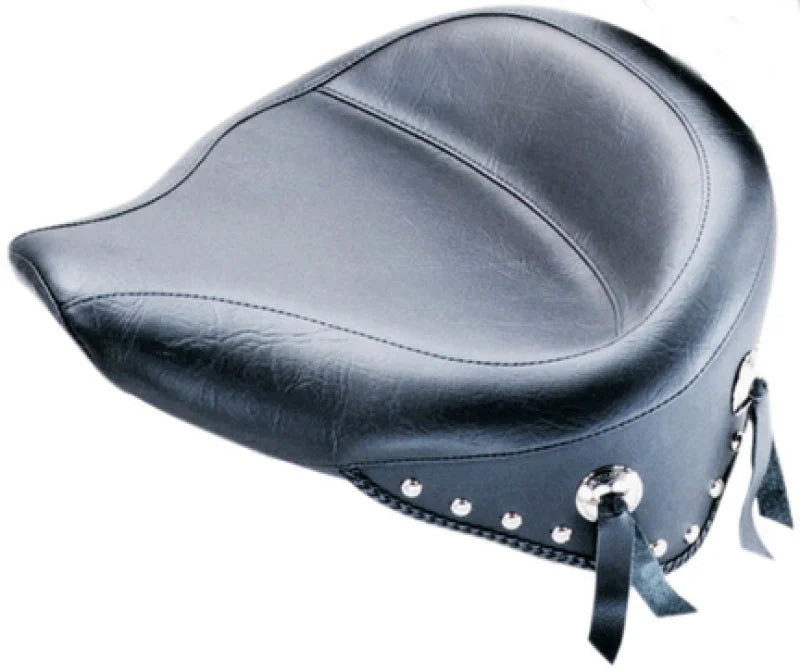 Mustang 84-06 Harley Standard Rear Tire Wide Touring Solo Seat w/Studs - Black - Side View
