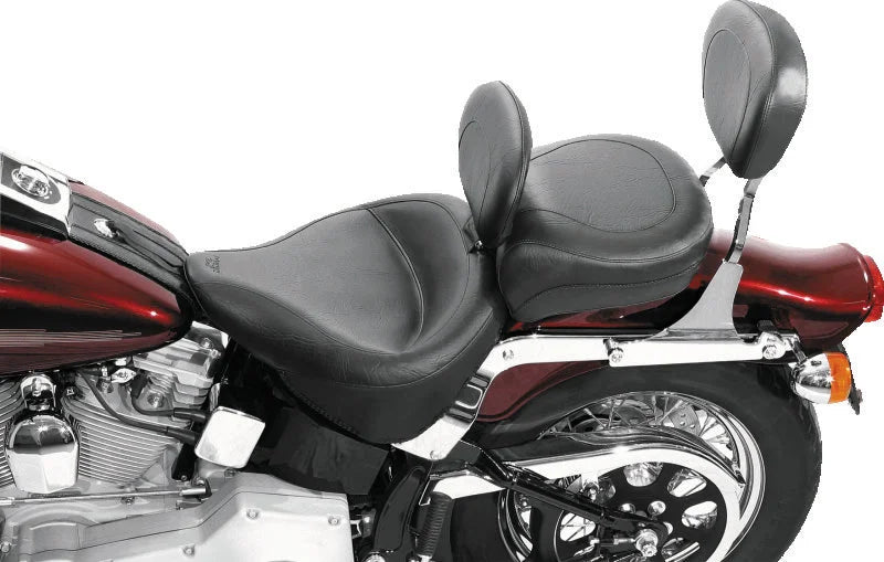Mustang 84-06 Harley Standard Rear Tire Wide Touring Std Solo Seat w/Driver Backrest - Black - Detail View