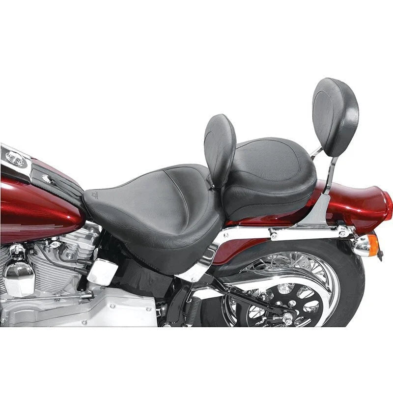 Mustang 84-06 Harley Standard Rear Tire Wide Touring Vintage Solo Seat w/Driver Backrest - Black - Side View