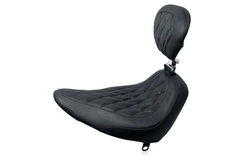 Mustang 84-06 Harley Standard Rear Tire Wide Tripper Solo Seat w/DBR Diamond Stitch - Black - Side View