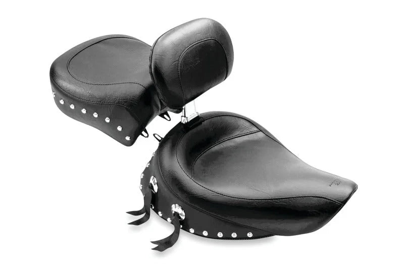 Mustang 91-05 Harley Dyna Wide Touring Recessed Passenger Seat w/Studs - Black - Side View