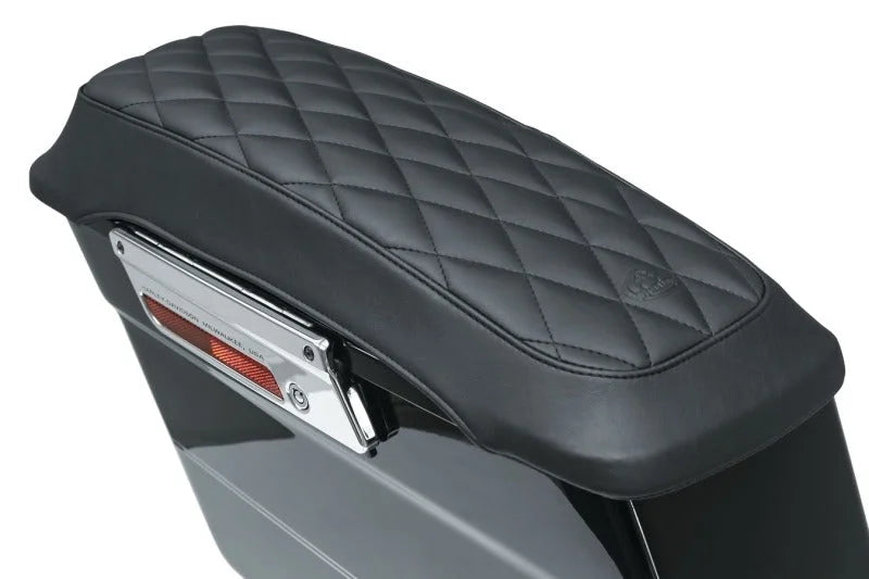 Mustang 93-13 Harley FL Touring Saddlebag Lid Covers Diamond Stitch - Black - Side View