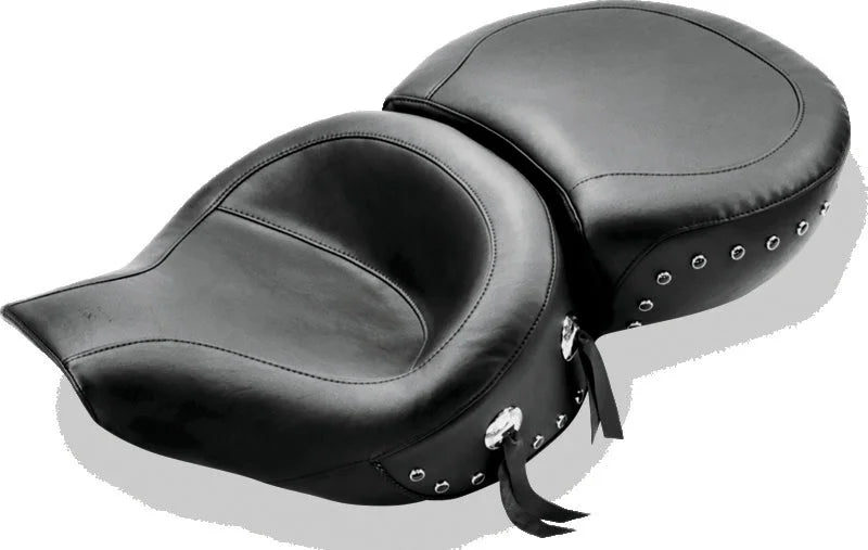 Mustang 94-96 Harley Road King Standard Touring 1PC Seat w/Black Pearl Studs - Black - Side View