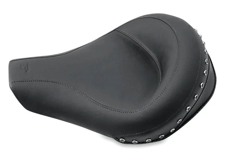 Mustang 94-96 Harley Road King Standard Touring Solo Seat w/Blk Pearl Studs - Black - Side View
