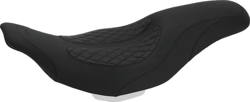 Mustang 97-07 Harley Electra Glide, Rd Glide Fastback 1PC Seat w/ Diamond Stitch - Black - Side View