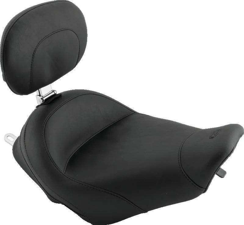 Mustang 97-07 Harley Rd King, 06-07 Str Glide, 00-05 Eagle Std Solo Seat W/Driver Backrest - Black - Side View