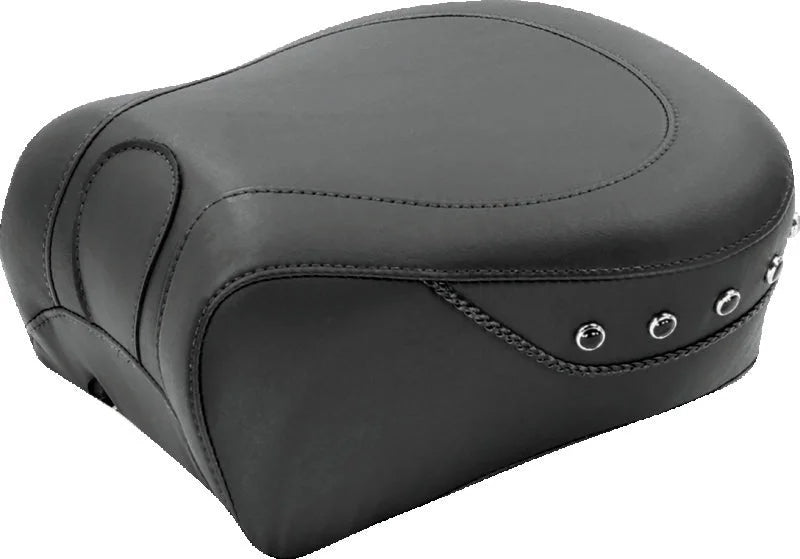 Mustang 97-07 Harley Rd King, 06-07 Str Glide, 00-05 Eagle Tour 1PC Seat w/Blk Pearl Studs - Black - Side View