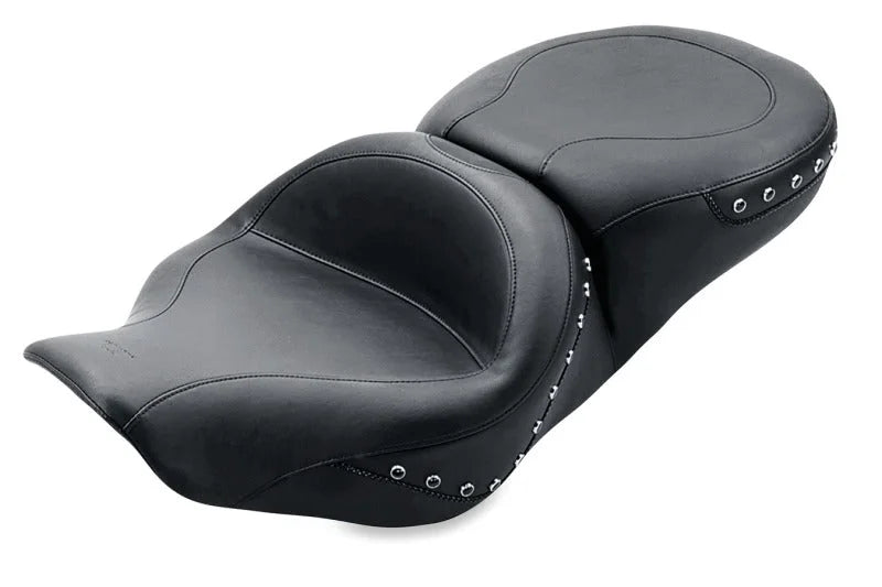 Mustang 97-07 Harley Rd King,06-07 Str Glide,00-05 Eagle Hightail Std Tour Pass Seat w/Studs - Black - Side View