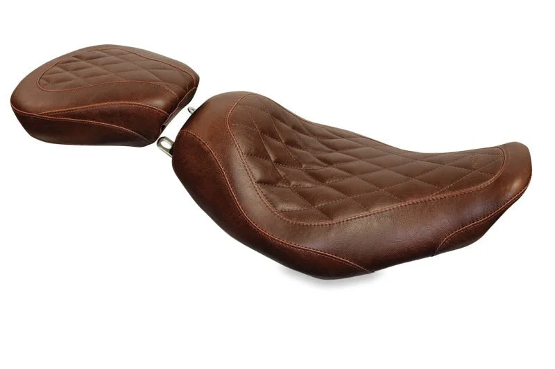 Mustang 97-07 Harley Rd King,06-07 Str Glide,00-05 Eagle Tripper Solo Seat Diamond Stitch - Brown - Side View