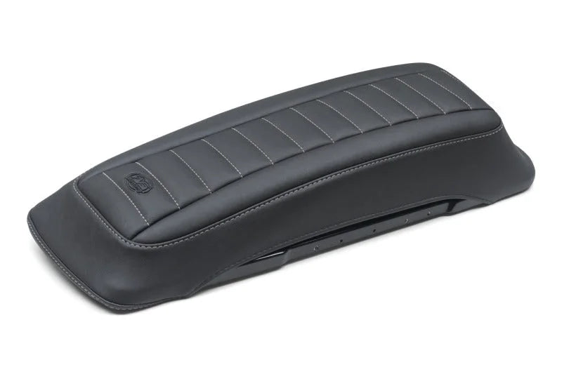 Mustang 97-13 HD FL Touring Saddlebag Tour-Pak Lid Covers (Pair) Deluxe - Black w/ Grey Stitching - Side View