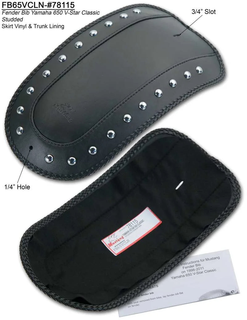 Mustang 98-11 Yamaha V-Star Classic Fender Bib w/Studs - Black - Side View