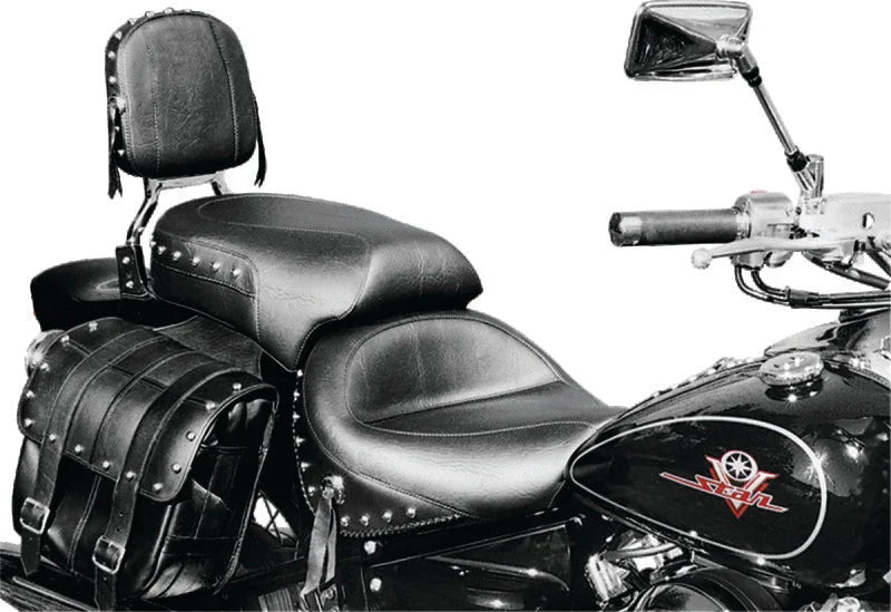 Mustang 98-16 Yamaha V-Star 650 Custom, 98-10 V-Star 650 Cl Touring 1PC Seat w/Studs - Black - Detail View