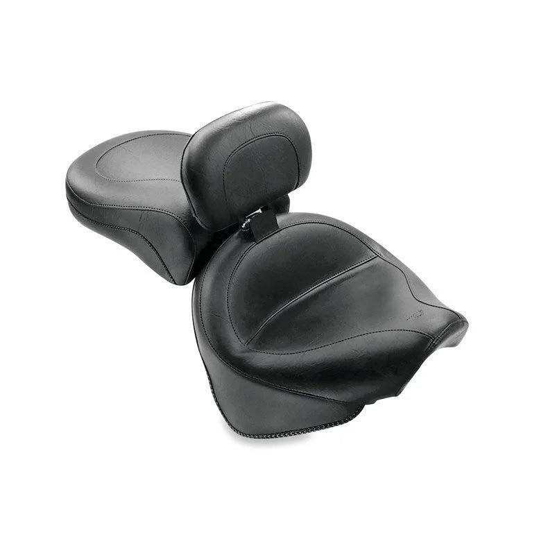 Mustang 99-11 Yamaha V-Star 1100 Custom Wide Touring 2PC Seat w/Driver Backrest - Black - Side View