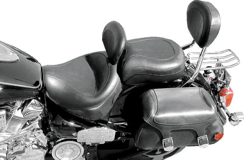 Mustang 99-15 Yamaha Road Star 1600, 1700 Wide Touring 2PC Seat w/Driver Backrest - Black - Side View