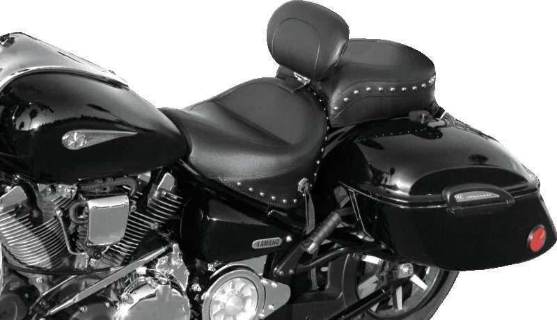 Mustang 99-15 Yamaha Road Star 1600,1700 Wide Touring 2PC Seat w/Driver Backrest Studs - Black - Detail View