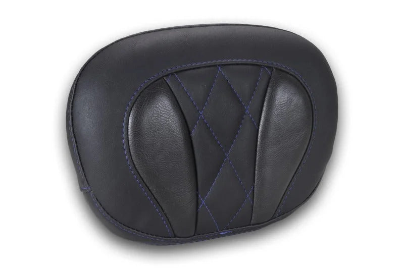 Mustang Deluxe Diamond Touring Sissy Bar Pad Black w/Sky Blue Thread