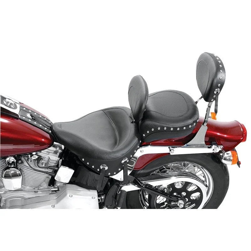 Mustang Harley Low Medallion Sissy Bar Pad (12 inch x 9 inch) w/Studs - Black - Side View